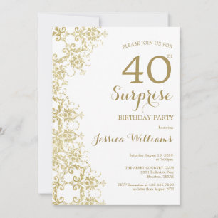 Invitation Classy Gold Damask 40th Birthday Surprise