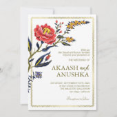 Invitation Classy Gold Frame Chic Flowers Mariage (Devant)