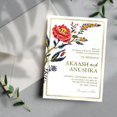 Invitation Classy Gold Frame Chic Flowers Mariage