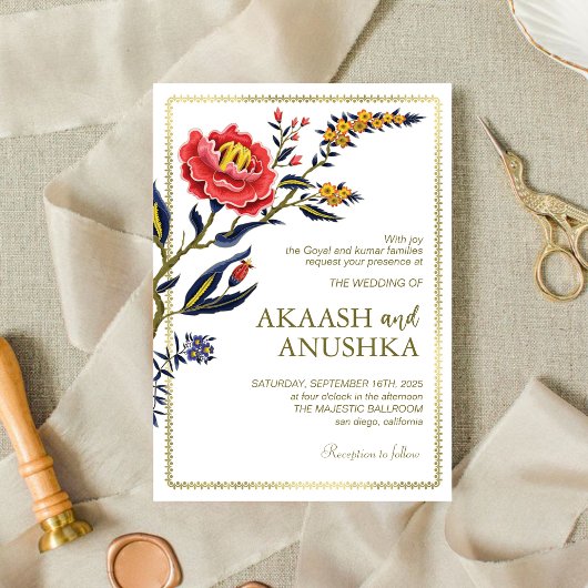 Invitation Classy Gold Frame Chic Flowers Mariage