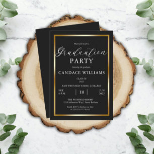 Invitation Classy Gold Frame Minimalisant Graduation Party In