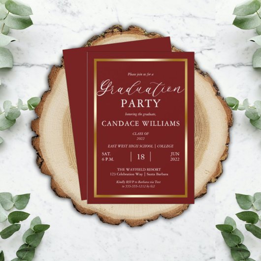 Invitation Classy Gold Frame Minimalist Graduation Party