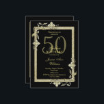Invitation Classy Gold Gem & Glitter 50e anniversaire d'or<br><div class="desc">Invitation élégante et glamour pour une célébration d'anniversaire de 50 ans avec des décorations de pierres précieuses en or dans les coins et un cadre de bordure de scintillement de couleur assortie, le tout imprimé sur un fond noir. Un design romantique pour votre célébration. Tout le texte, la police et...</div>