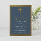 Invitation Classy Gold & Navy Blue First Holy Communion (Debout devant)