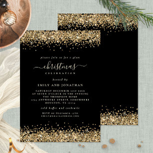 Invitation Classy Gold Parties scintillant Black Christmas Pa