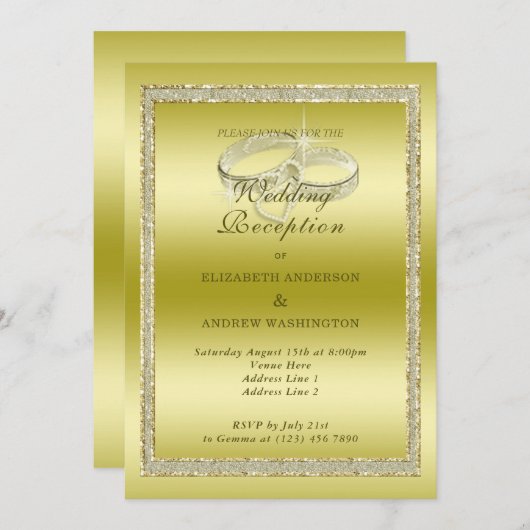Invitation Classy Gold & Rings Réception de mariage (Devant / Derrière)