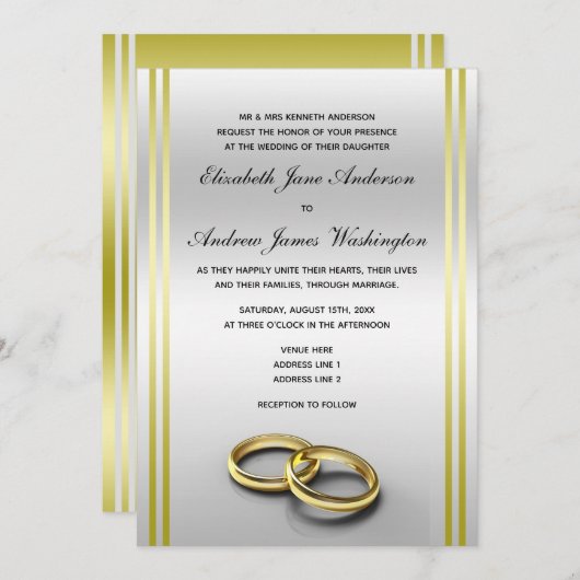Invitation Classy Gold & Silver, Mariage Mariage (Devant / Derrière)