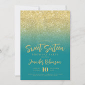 Invitation Classy Gold Turquoise Parties scintillant Photo Sw (Devant)