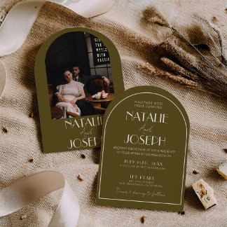 Invitation Classy Grassland Old Money Arched Photo Wedding