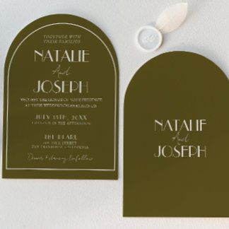 Invitation Classy Grasslands Old Money Retro Arched Wedding