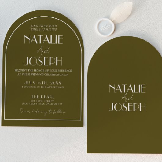 Invitation Classy Grasslands Old Money Retro Arched Wedding