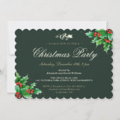 Invitation Classy Green Holly Berries Noël (Devant)