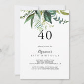 Invitation Classy Greenery Tropical 40th Birthday Party (Devant)
