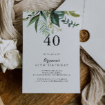Invitation Classy Greenery Tropical 40th Birthday Party<br><div class="desc">Cette élégante invitation à la fête tropicale des 40 ans de verdure est parfaite pour une fête d'anniversaire moderne. Le design est composé de feuilles tropicaux à dominante verte,  avec des fleurs soigneusement arrangées.</div>