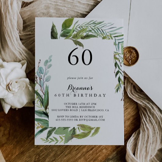 Invitation Classy Greenery Tropical 60e anniversaire