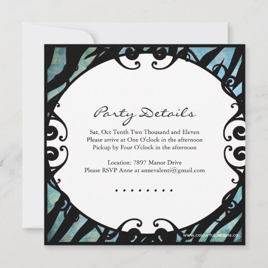 Invitation Classy Grunge Zebra Anniversaire (Dos)