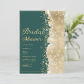 Invitation Classy luxury green gold glitter Bridal Shower (Debout devant)