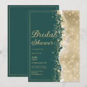 Invitation Classy luxury green gold glitter Bridal Shower (Devant / Derrière)