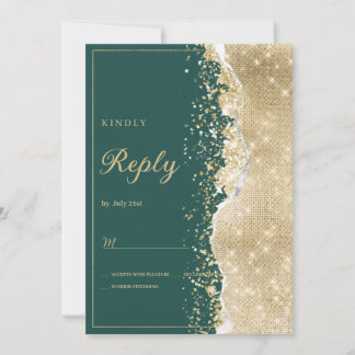 Invitation Classy luxury green gold glitter RSVP