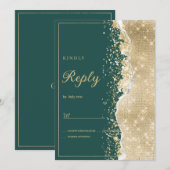Invitation Classy luxury green gold glitter RSVP (Devant / Derrière)