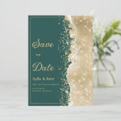 Invitation Classy luxury green gold glitter Save the Date (Debout devant)