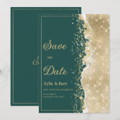 Invitation Classy luxury green gold glitter Save the Date (Devant / Derrière)