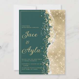 Invitation Classy luxury green gold glitter Wedding