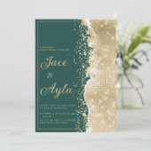 Invitation Classy luxury green gold glitter Wedding (Debout devant)