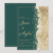 Invitation Classy luxury green gold glitter Wedding (Devant / Derrière)