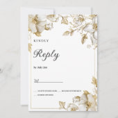 Invitation Classy luxury white and gold floral RSVP (Devant)