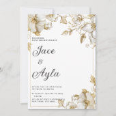 Invitation Classy luxury white and gold floral Wedding (Devant)