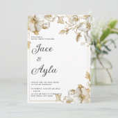 Invitation Classy luxury white and gold floral Wedding (Debout devant)