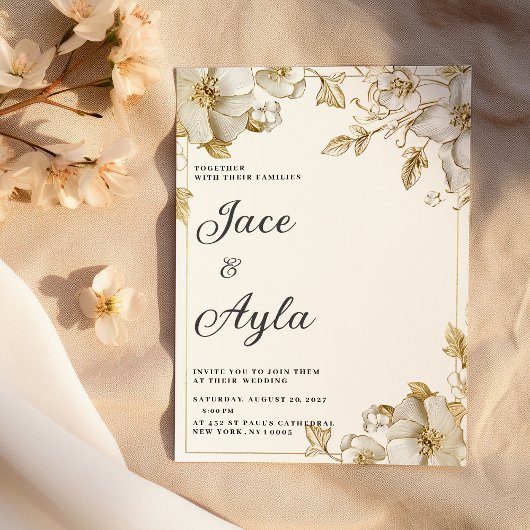 Invitation Classy luxury white and gold floral Wedding