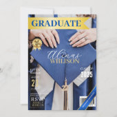Invitation Classy magazine bleu et or diplôme de la photo (Devant)