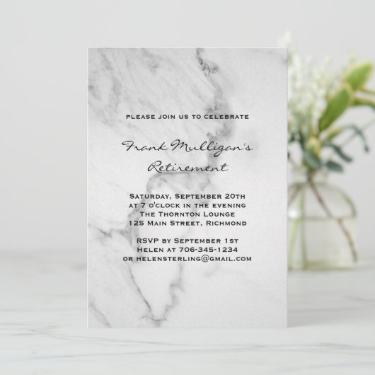 Invitation Classy Marble Retraite Party (Debout devant)