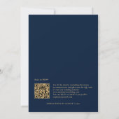 Invitation Classy Marine Blue Gold Monogramme QR Code Mariage (Dos)