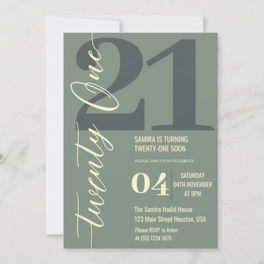 Invitation Classy Minimalist Vingt et un 21e anniversaire (Devant)