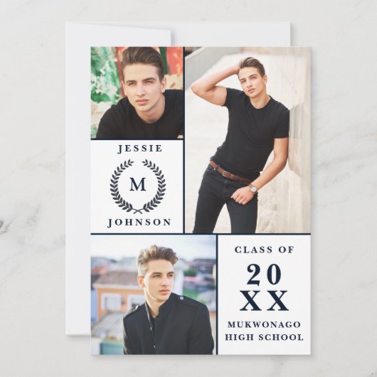 Invitation Classy Modern Script 3 PHOTO Graduation Party (Devant)
