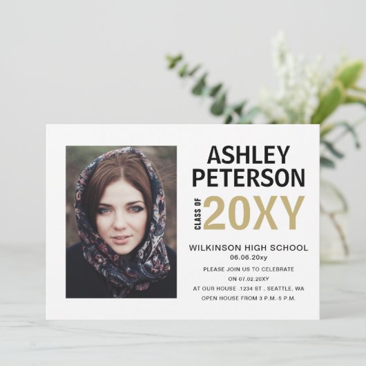 Invitation Classy Moderne Design élégant Photo Graduation Inv (Debout devant)