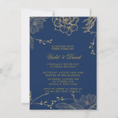 Invitation Classy Navy Blue et Gold Florals Mariage Invitati (Devant)