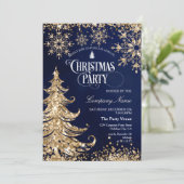 Invitation Classy Navy Gold Glitter Corporate Christmas Party (Debout devant)
