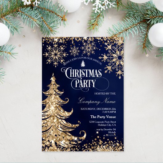 Invitation Classy Navy Gold Glitter Corporate Christmas Party