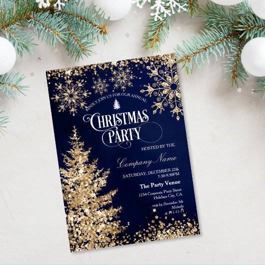 Invitation Classy Navy Gold Glitter Corporate Christmas Party