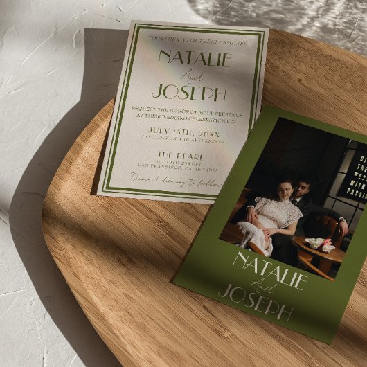 Invitation Classy Old Money Olive Green Luxury Photo Wedding