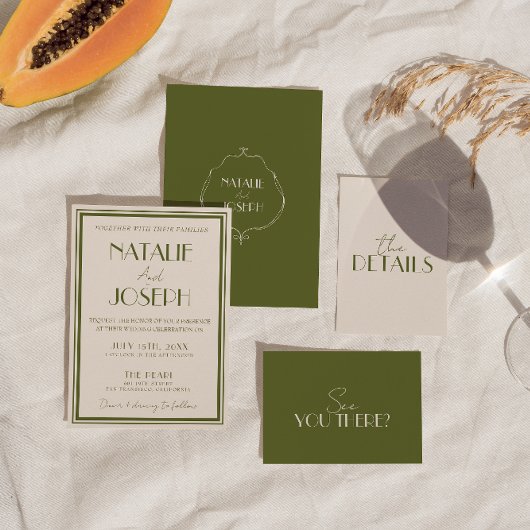 Invitation Classy Old Money Olive Green Luxury Retro Wedding