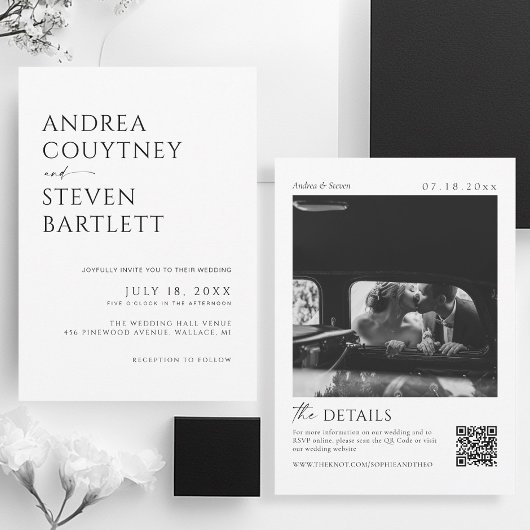 Invitation Classy Old Money Photo Black and White Wedding