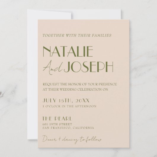 Invitation Classy Olive Green Fancy Retro QR Code Wedding (Devant)