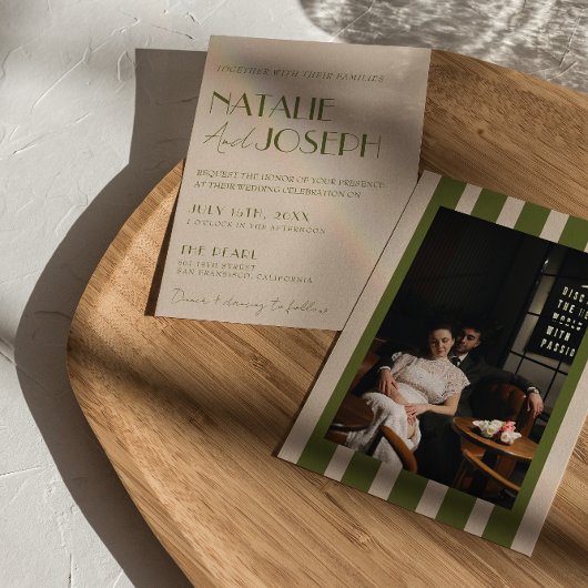 Invitation Classy Olive Green Old Money Retro Photo Wedding