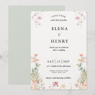 Invitation Classy Pastel Fleur sauvage Secret Garden Wedding