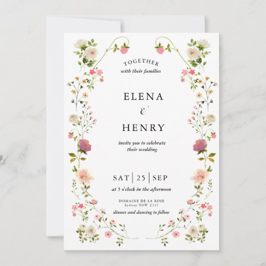 Invitation Classy Pastel Fleur sauvage Secret Garden Wedding (Devant)